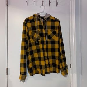Yellow and black zip up hoodie flannel